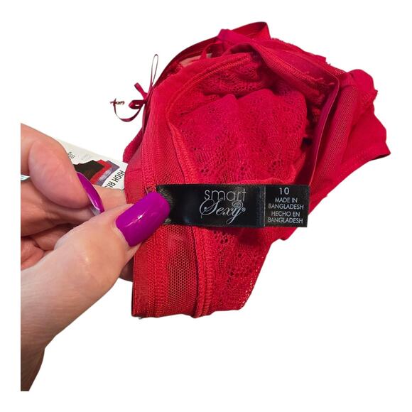 Smart & Sexy The Curvy Collection High Rise Cheekini Womens 10 Red Lace Mesh - Picture 5 of 8